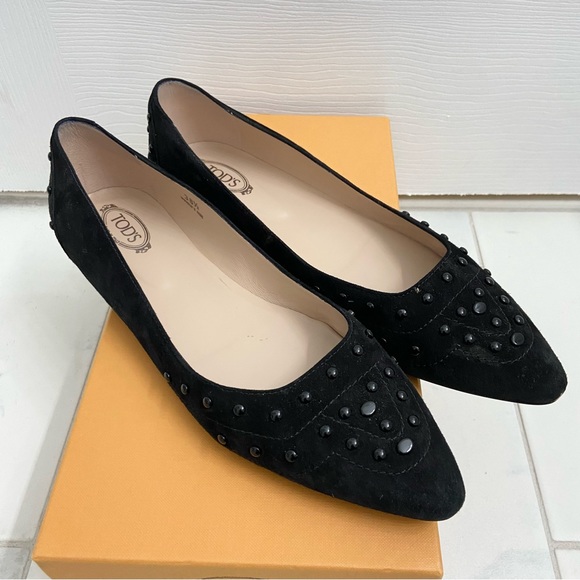Tod's Shoes - Tod’s Suede Studded Flats Gomma 22B Gommini Verniciati Black EUR 38.5 Women’s